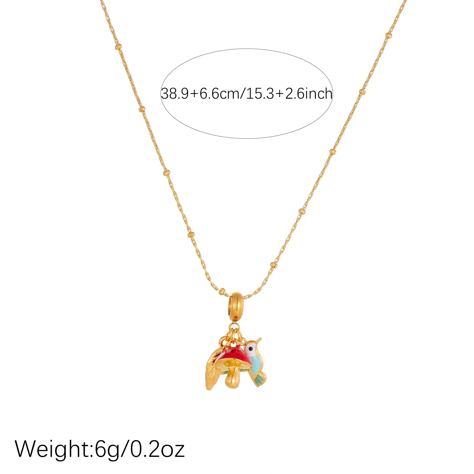 Stainless Steel Golden Enamel Mushroom Bird Cute Multi-Charm Pendant Necklace Women Waterproof Classic Jewelry Gift