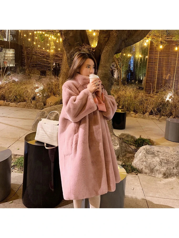 French Gentle Elegant Romantic Pink Fashion Comfortable Solid Color Sweet Winter Warm Soft Faux Fur Commuting Dating Outerwear