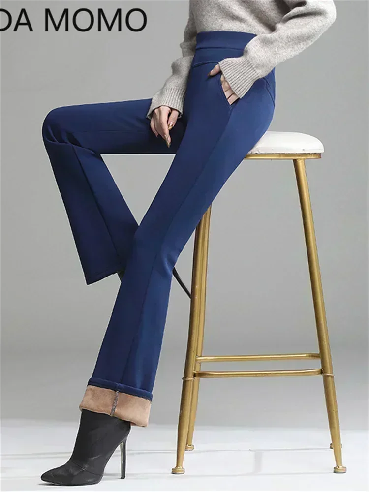 Pantaloni da donna OL office winter warm in pile spesso pantaloni a zampa larga a vita alta da donna pantaloni da donna