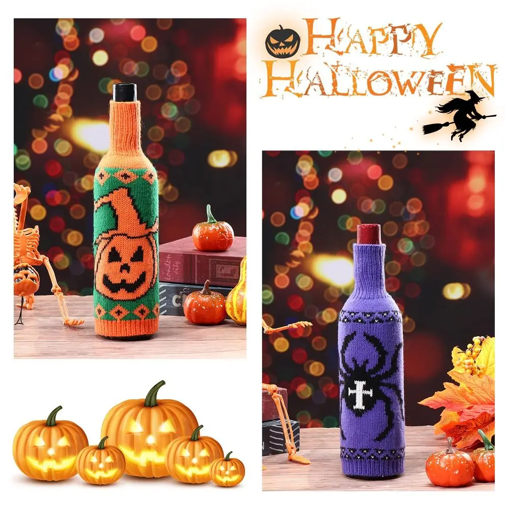 

Creative Knitted Halloween Wine Bottle Cover Reusable Pumpkin Wine Bottle Sleeve Elastic Champagne Bottle Bag Party Supplies