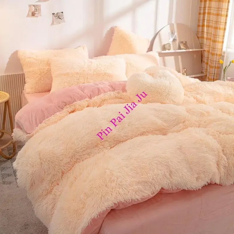 Solid Long Hair 1/3/4Pc King Duvet Cover Set Winte Grey Fannel Fleece Bedding 200*230Cm Bedclothes Home Textile