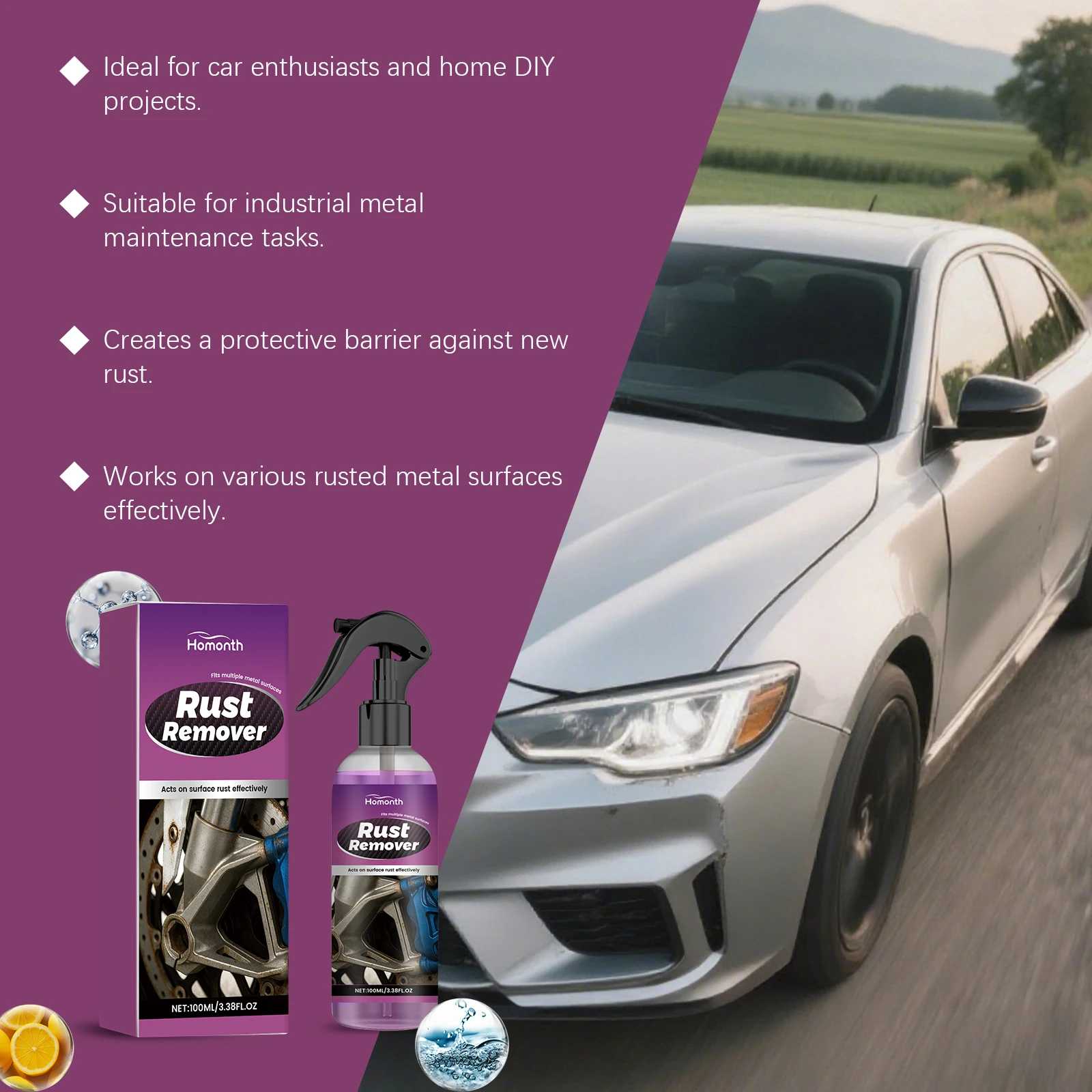 Car Rust Remover Spray Safe For Auto Paint Metal Chrome Surface Anti Corrosion Protect Car Chassis Wheels Rust Prevention Spray