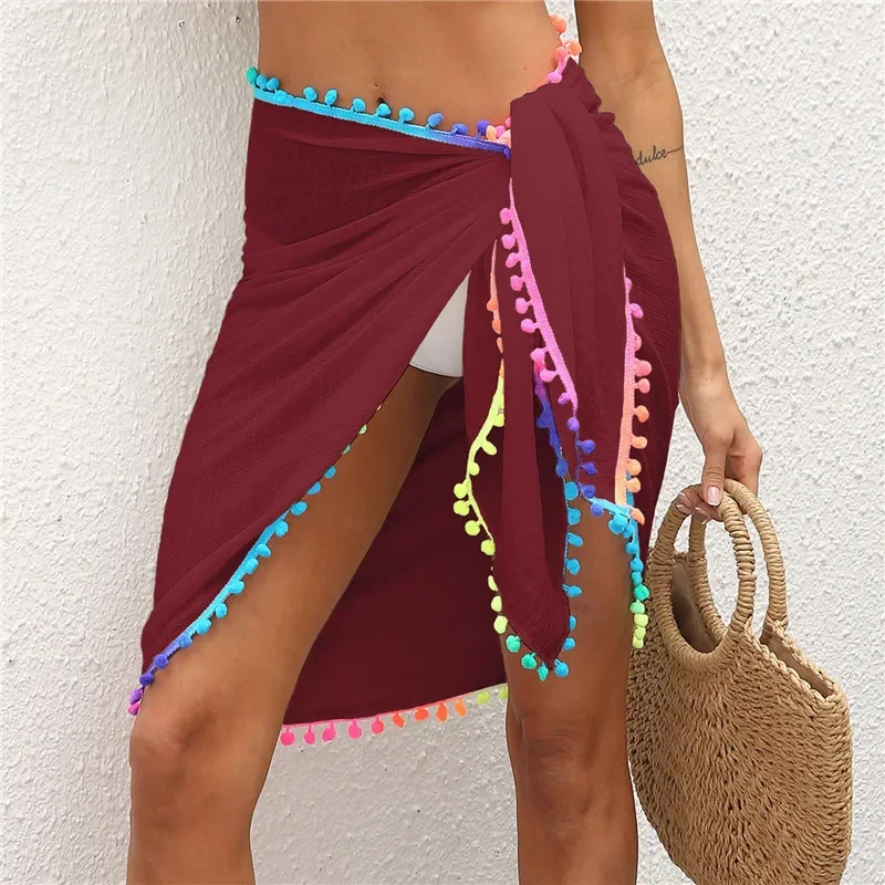 Beach Skirt Color  Tassel Patchwork Bandage Irregular Shawl One-piece  2023 New Seaside Holiday Multi-function Shawl Yellow 2