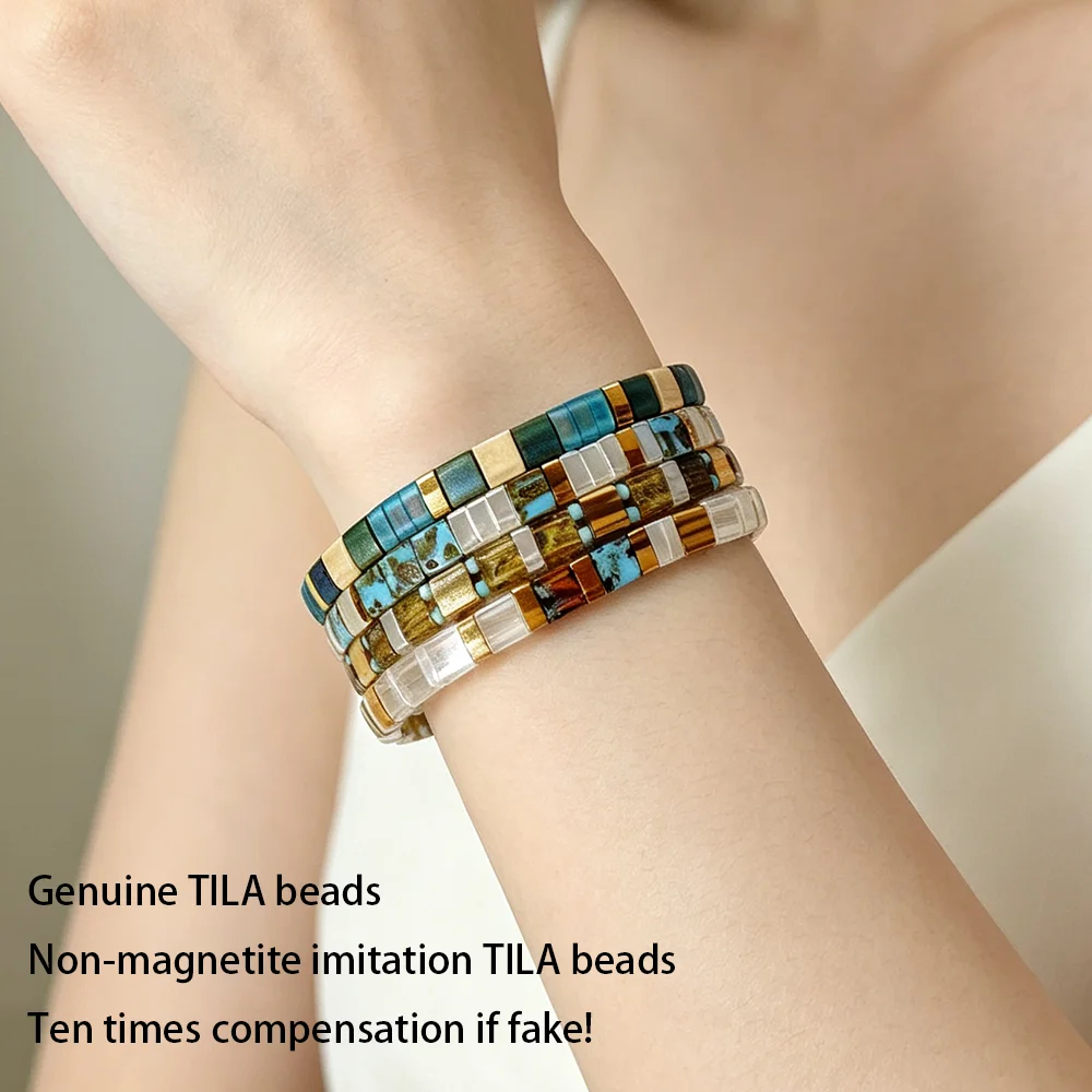 Original New Product, Niche Retro Design Tila Bracelet, Japanese Imported Miyuki Bracelet, Multi-Layered Wear