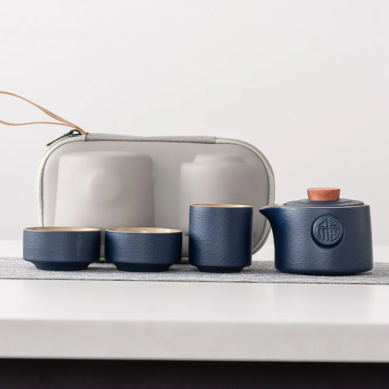 Portable Teapot Teacup Set with Travel Kit Kung Fu Teaware Ceramic Outdoor Tea Pots Chinese Tea Pot and Cup Set Teaware
