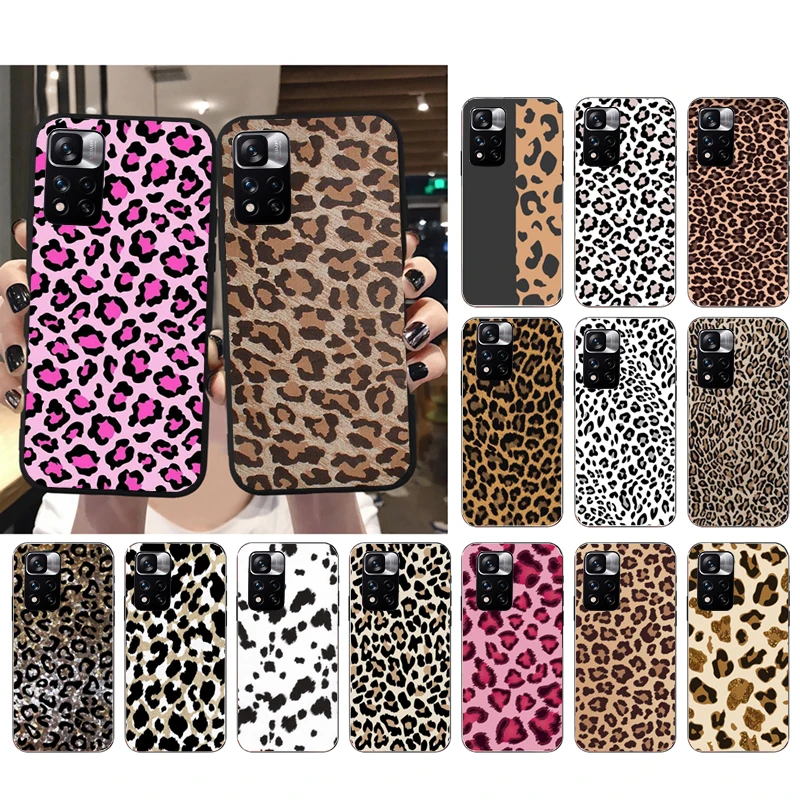 Phone Case For Xiaomi Redmi note 13 12 Pro 11S 11 10 Pro 10S 12S Redmi 10 13C 9C Pink leopard Print Case