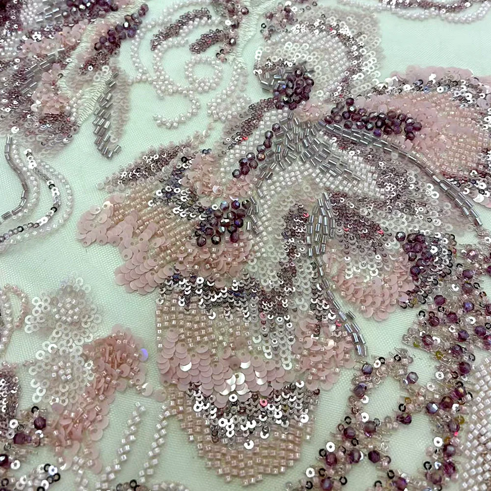 African Sequined Beaded Muslin Lace Fabric 2025 French embroidery Heavy beaded Lace Fabric Nigerian Bridal Wedding Party sewing