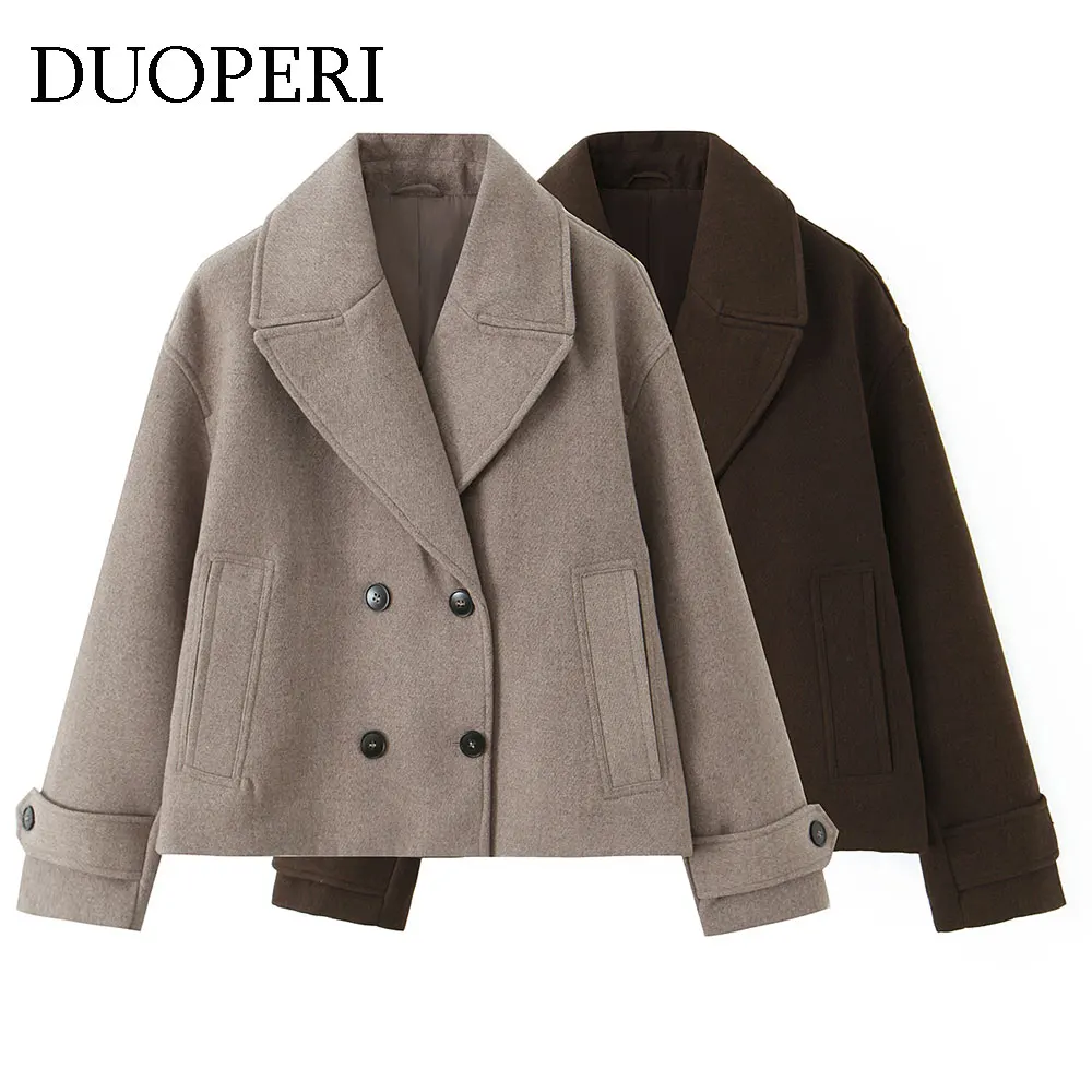 

DUOPERI Women's Trench Jackets Fashion Solid Double Breasted Casual Lapel Neck Long Sleeves Female Elegant Chic Lady Outfits