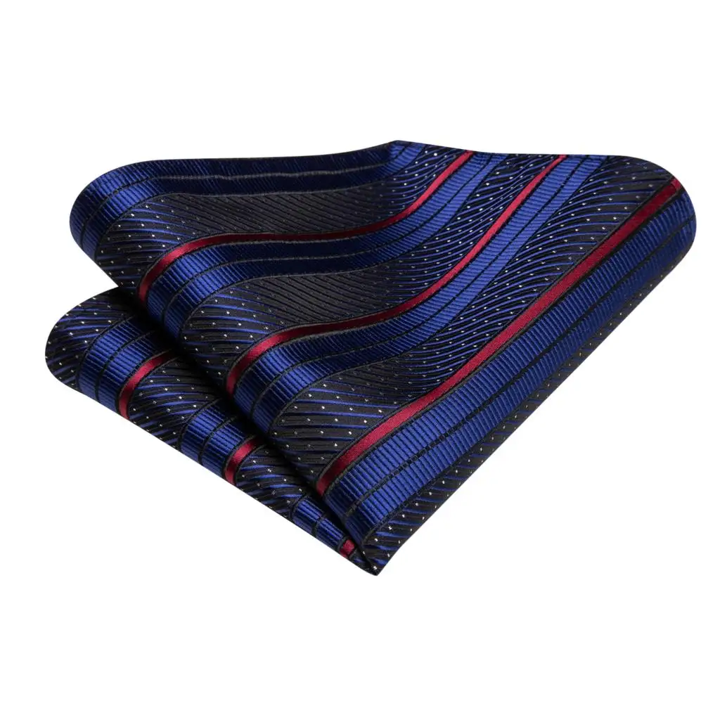 Hi-Tie Designer Blue Red Striped Silk Wedding Tie For Men Handky Cufflink Gift Men Necktie Fashion Business Party Dropshiping