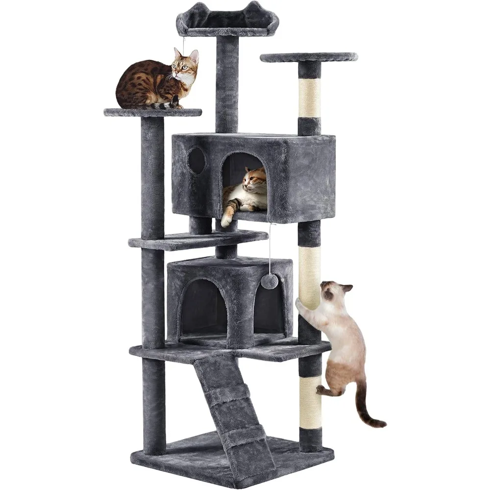 

Multi-layer Cat Tree, Cat Nest and Hanging Ball, Suitable for Indoor Cat Activity Center, 70 Inch