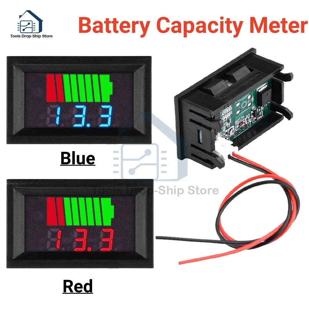 DC 6V-72V Lead-acid Battery Power Indicator LED Digital Display Vehicle Voltmeter 12V 24V 36V 48V 60V 72V Battery Capacity Meter