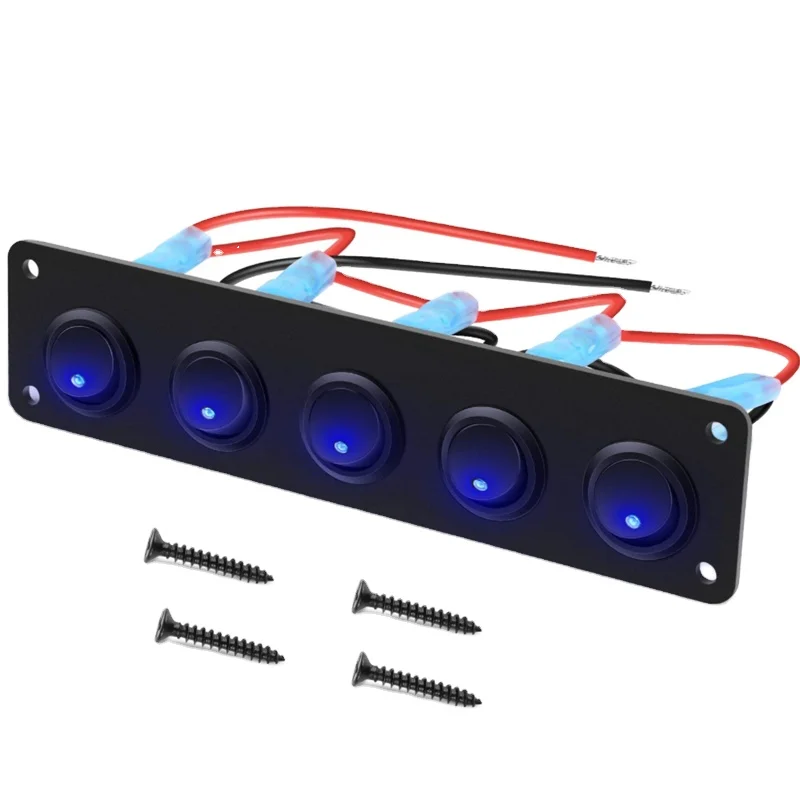 12V/24V Waterproof On-Off Toggle Switch Panel 5 Gang 3 Pin Rockers for Car Vehicle Trailer Truck SUV Marine Boat RV Ship Boat