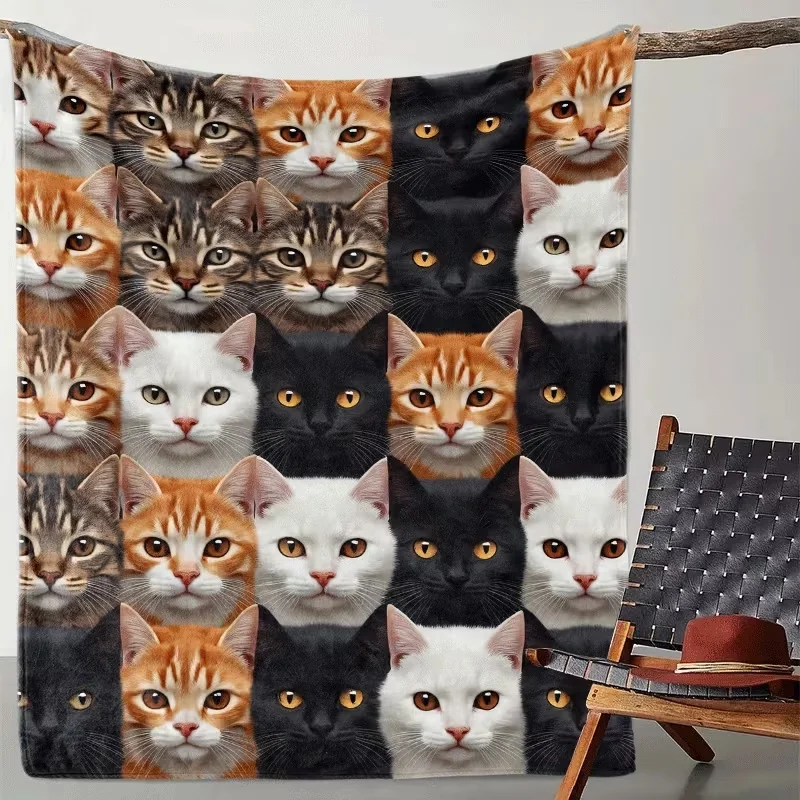 Purple Flower Cats Flannel Blanket Cute Kitten Butterfly Fleece Blanket Soft Warm Cozy Throw Blankets For Girls Bed Bedroom