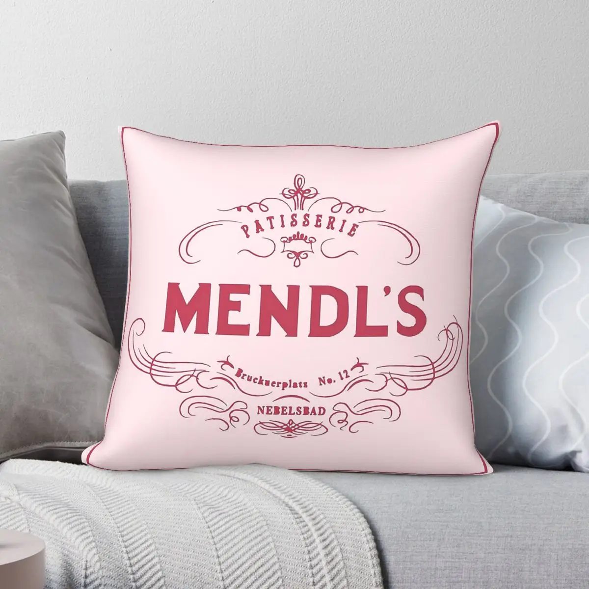 Grand Budapest Hotel Mendl's Patisserie Pillowcase Polyester Linen Velvet Pattern Zip Decor Sofa Cushion Cover