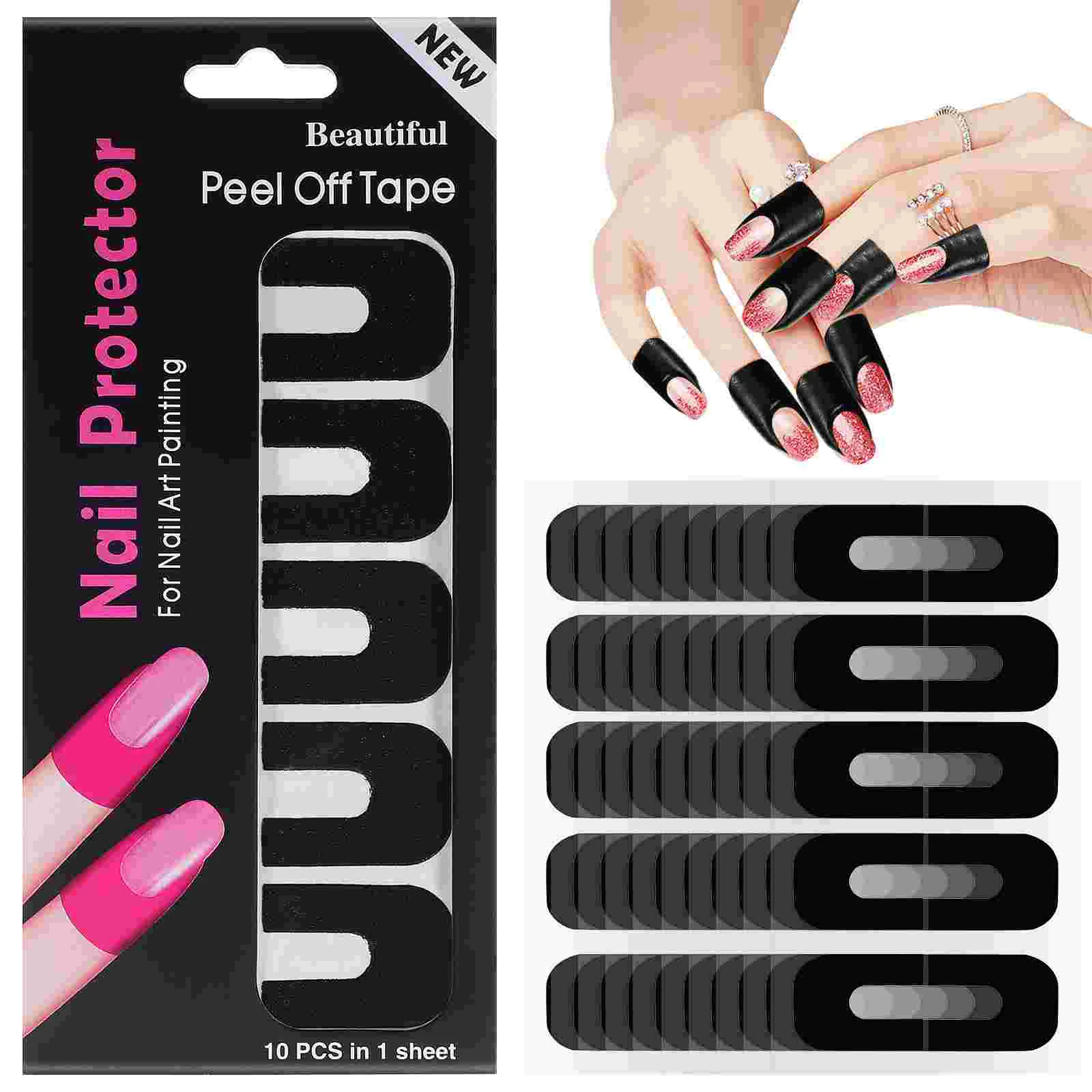 Folhas Protetora De Esmalte, Dedos em U-Shape Guards, Peel Off Sticker, Plástico