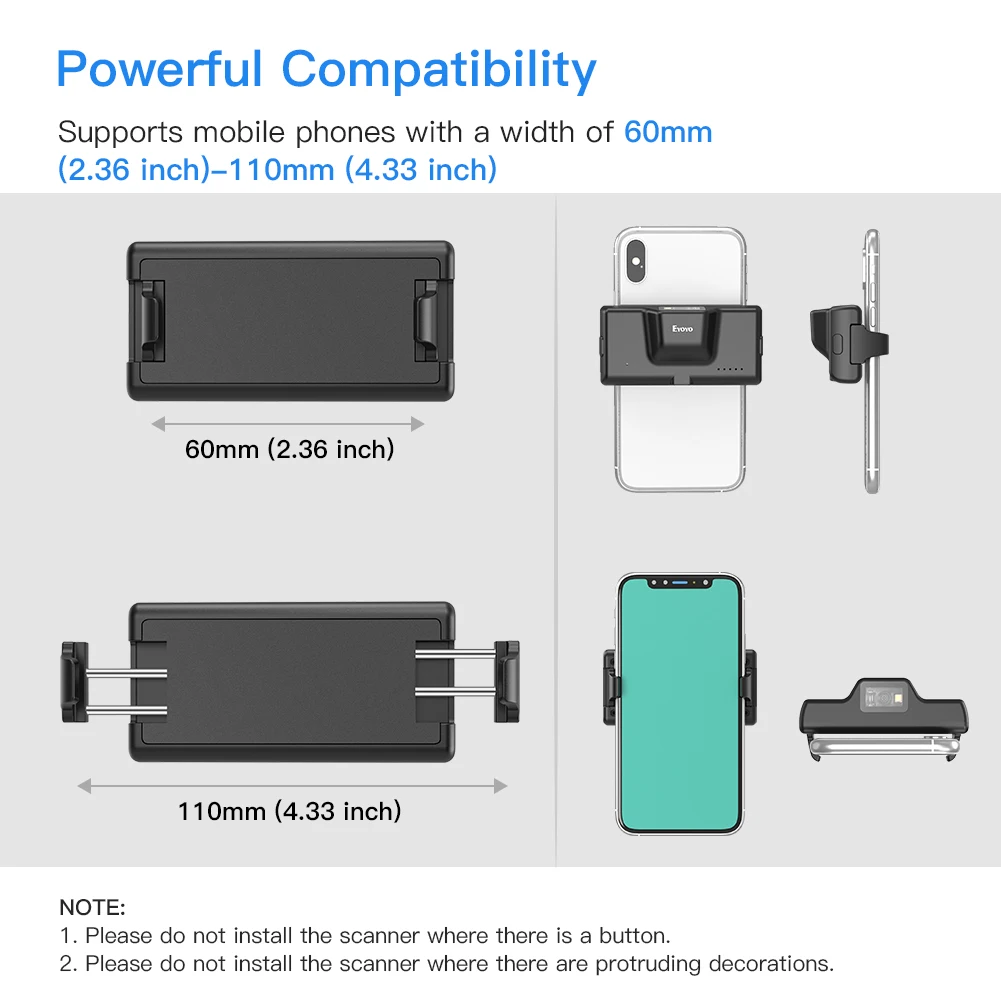 

Eyoyo телефон задний зажим Bluetooth сканер портативный считыватель штрих-кодов код матрицы данных 1D 2D CMOS QR PDF417 код IOS Android