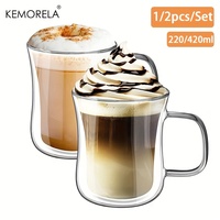 KEMORELA 1/2PCS Macchiato Double Wall Glass Double Wall Glass Made of Borosilicate Glass with Handle Double Wall Cappuccino Cup