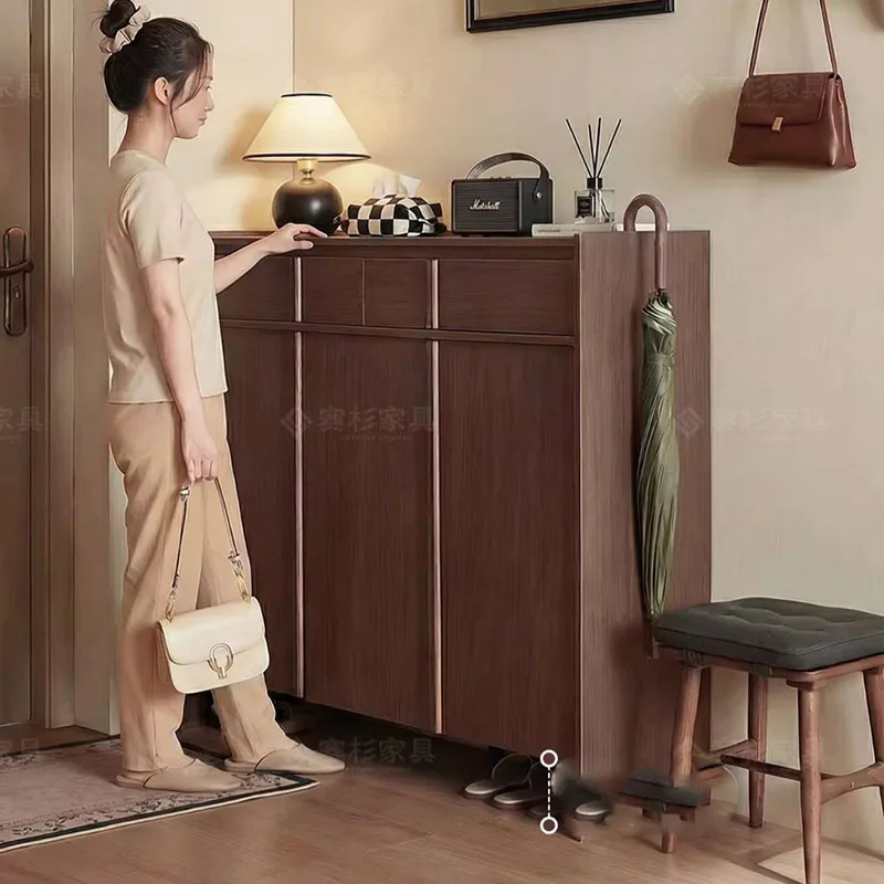 

Wooden Storage Shoe Cabinet Organizer Living Room Display Luxury Designer Vertical Shoe Shelf Modern Zapatero Home Furniture