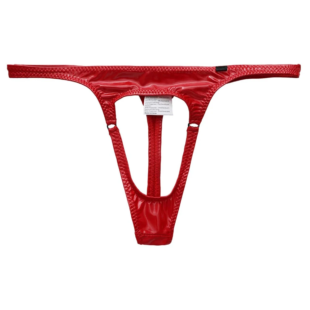 1pc Men Crotchless Thongs Glossy Front Hollow G-string Imatition Leather Underwear Sexy Gay Sissy Butt Exposed Lingerie