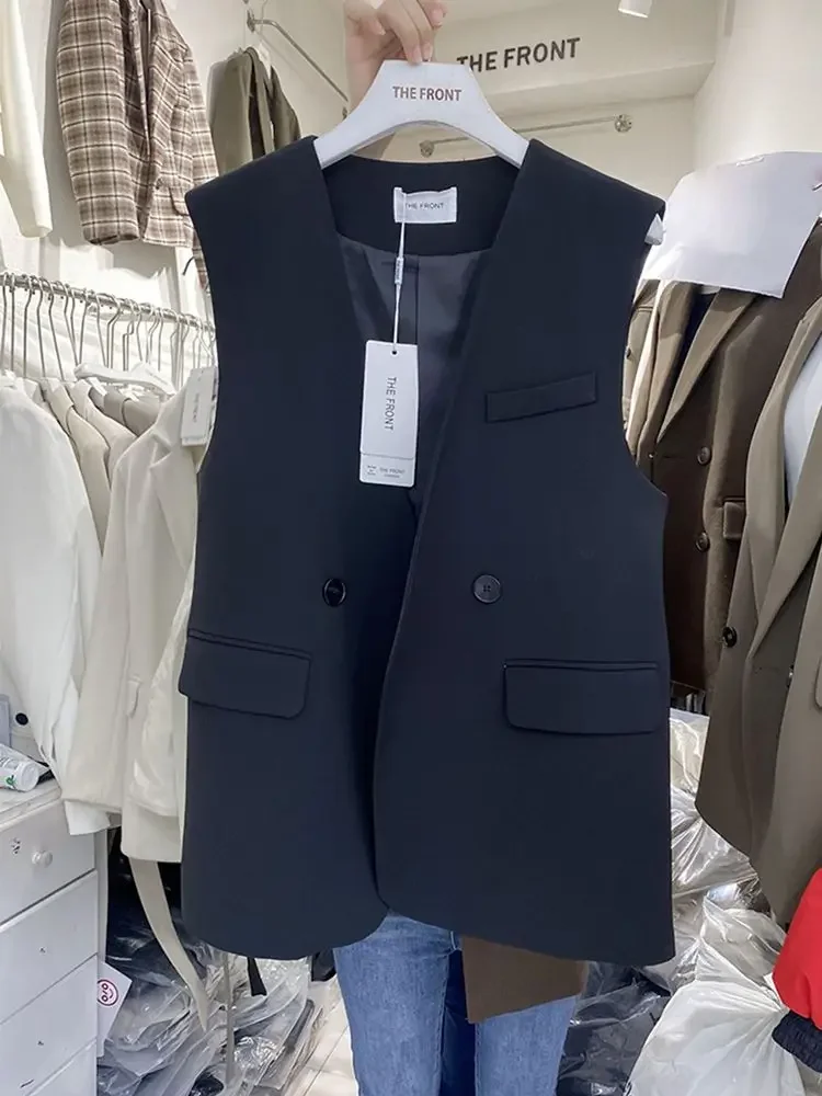 الكورية الخامس الرقبة بلا أكمام دعوى سترة المرأة الربيع والخريف 2025 جديد رداء غير رسمية سترة معطف