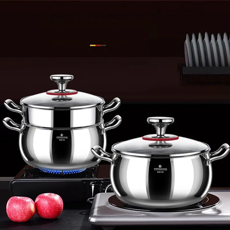 Kitchen Cookware Large Capacity Cooking Pot 316 Stainless Steel Stock & Soup Pot with Steamer for Kitchen Ustensils