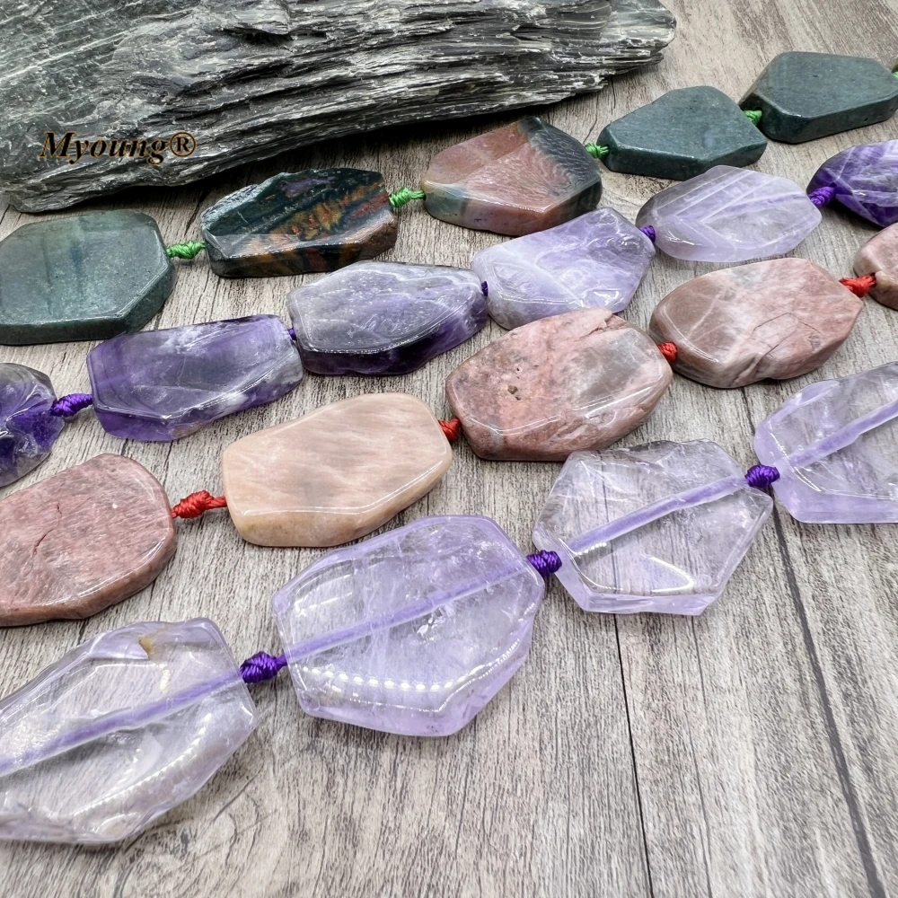 Freeform Natural Gems Sunstone Amazonites Amethysts Citrines Rose Crystal Quartz Slice Pendant Beads For DIY Jewelry Making