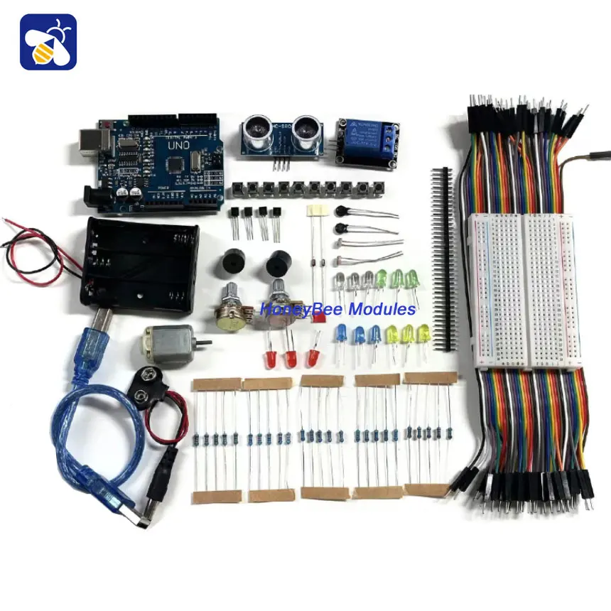 Starter Kit forUno R3 Breadboard Resistors LED Lights DC motor Buzzer Uno R3 Starter Kit for Schooling Education