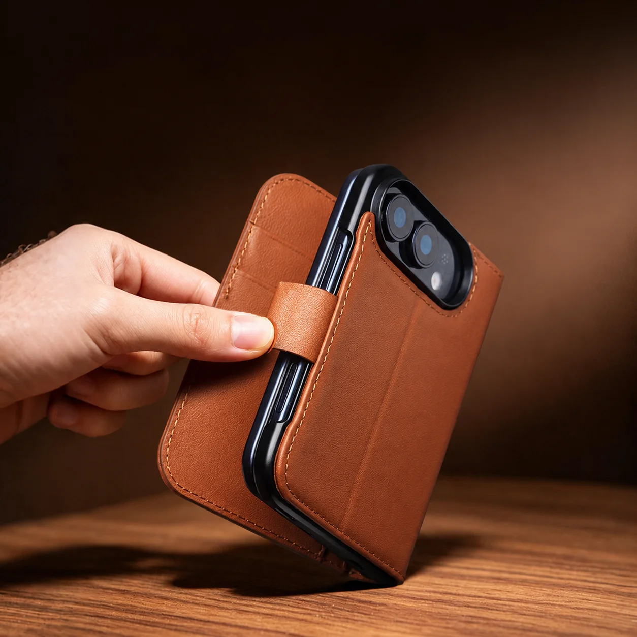 NAPPA Genuine Leather Flip Case For iPhone Duo Magnetic Closure Built-in Card Slots Natural Cowhide Luxury Business Phone Cover