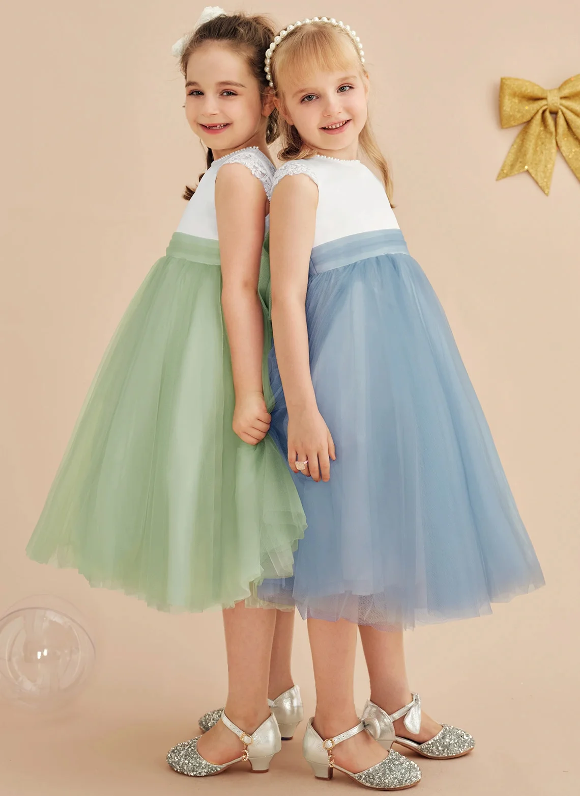 Vestido de noche de tul de satén de encaje para niña, elegante vestido de noche, vestidos de banquete, una línea, Scoop Tea, nuevo