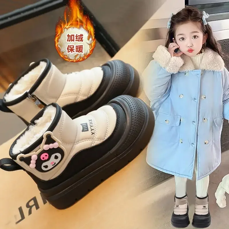 

Sweet Kawaii Anime Kuromi Miniso Children Snow Boots Winter Fleece Warm Shoes Cotton Cute My Melody Lovely Gifts for Girls