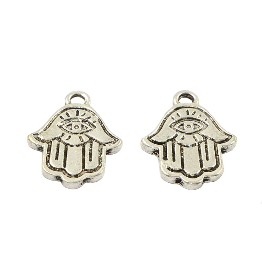Tibetan Silver Metal Palm Pendant Palm Eye Charms Jewelry Accessories For Making DIY Necklace Earring 12pcs
