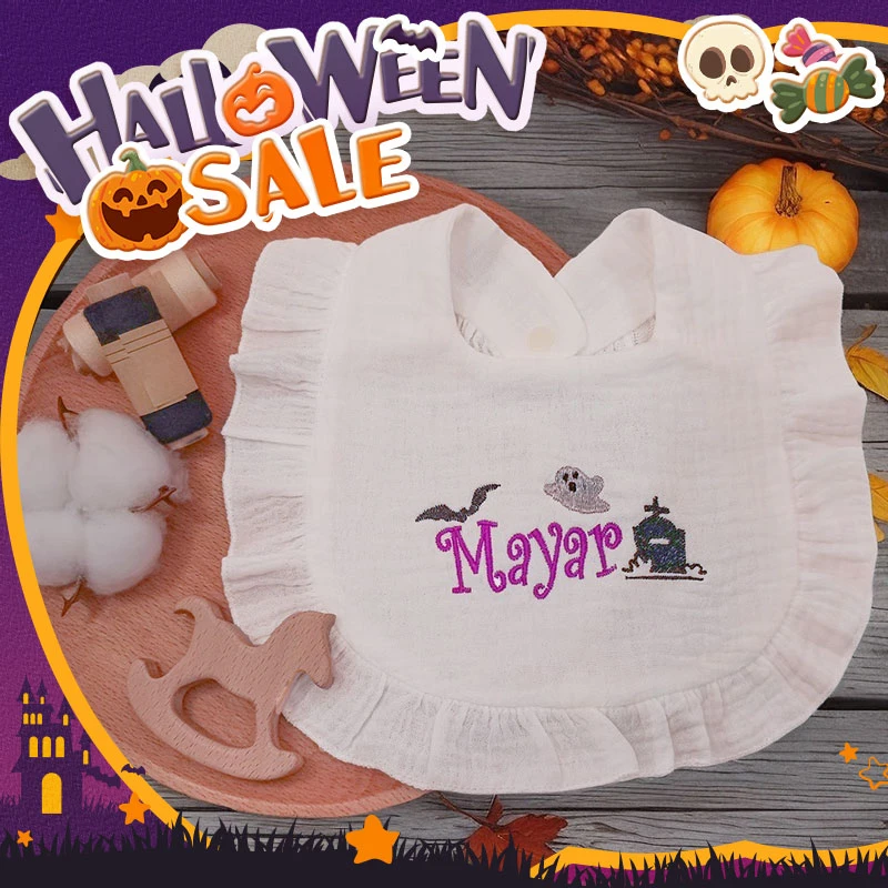 Custom Halloween Baby Bib Pumpkin Skull Drool Bib Lotus Leaf Edge Children pumpkin Gauze Bib Baby Towel Custom accessories Gift