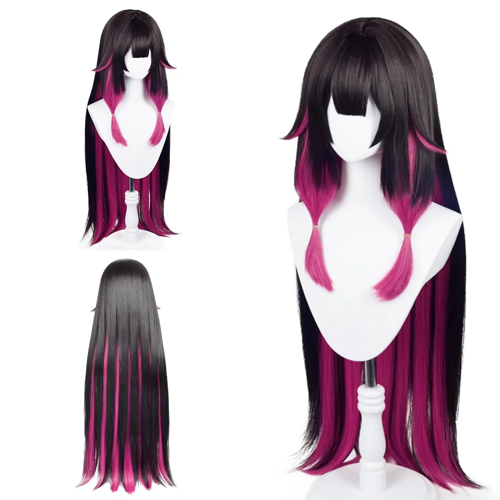 

Women's Columbina Cosplay Wig Damselette 43 Inch Black Pink Highlights with Bangs Heat Resistant Synthetic Hair For Free Wig Cap