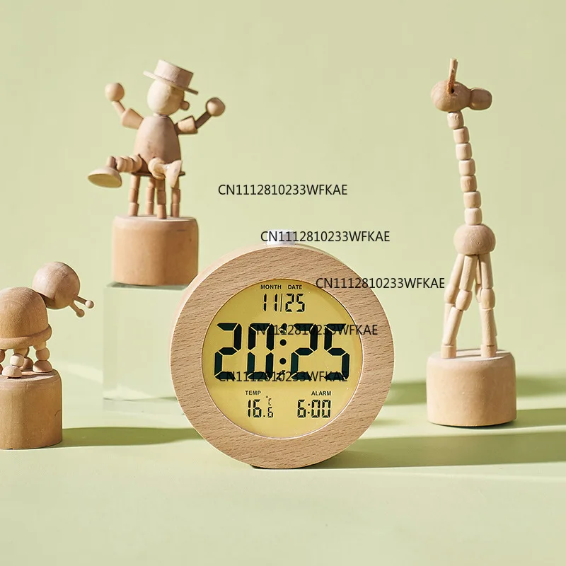 Nordic style solid wood alarm clock simple wood clock multi-function LCD electronic clock handmade
