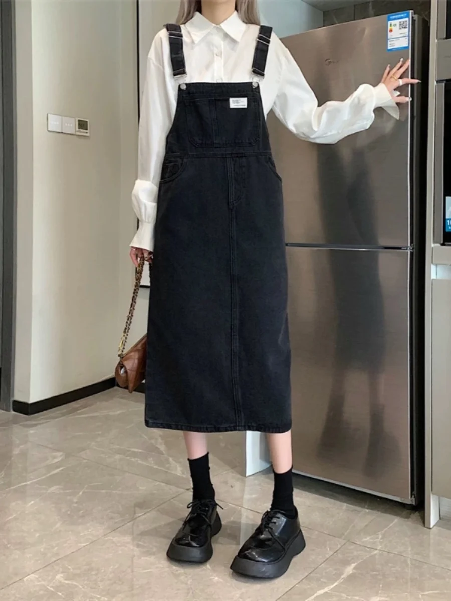 Slimming Mom Jeans Overalls Women's Summer New Large Size Loose Long Midi Dress Korean Style Commute High Waist A-Line Skirt