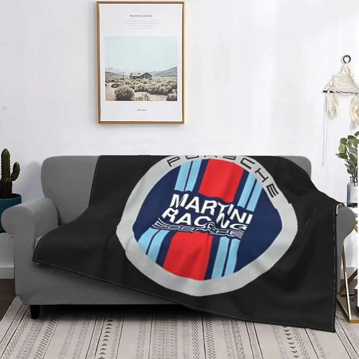 Ultra-Soft Fleece Martini Racing Team Throw Blanket Warm Flannel Stripe Motor Racing Blankets for Bedroom Office Sofa Quilt