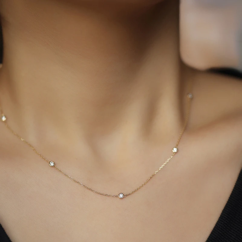 S925 Silver Necklace with Five Diamonds and Continuous Beads Light Luxury Diamond Studded Collarbone Chain Luxury 2025 New Model