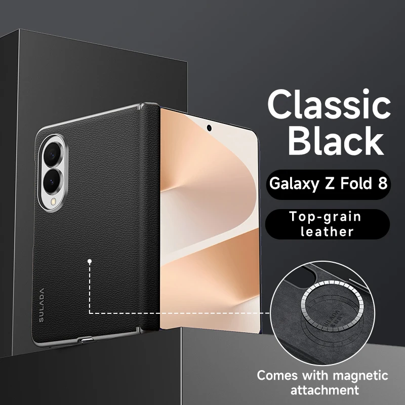 For Samsung Galaxy Z Fold 8 Wide Case High Quality Matte Leather Folding Hinge Magnetic Wireless Charging Shockproof Hard Cover