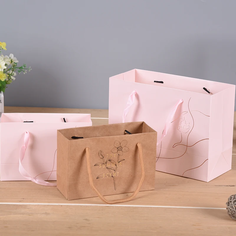 500pcs/Lot Wholesale Custom Logo Printed Dependable Quality Luxury Clothes Wedding Gift Packaging Pink Paper Bag with Handle