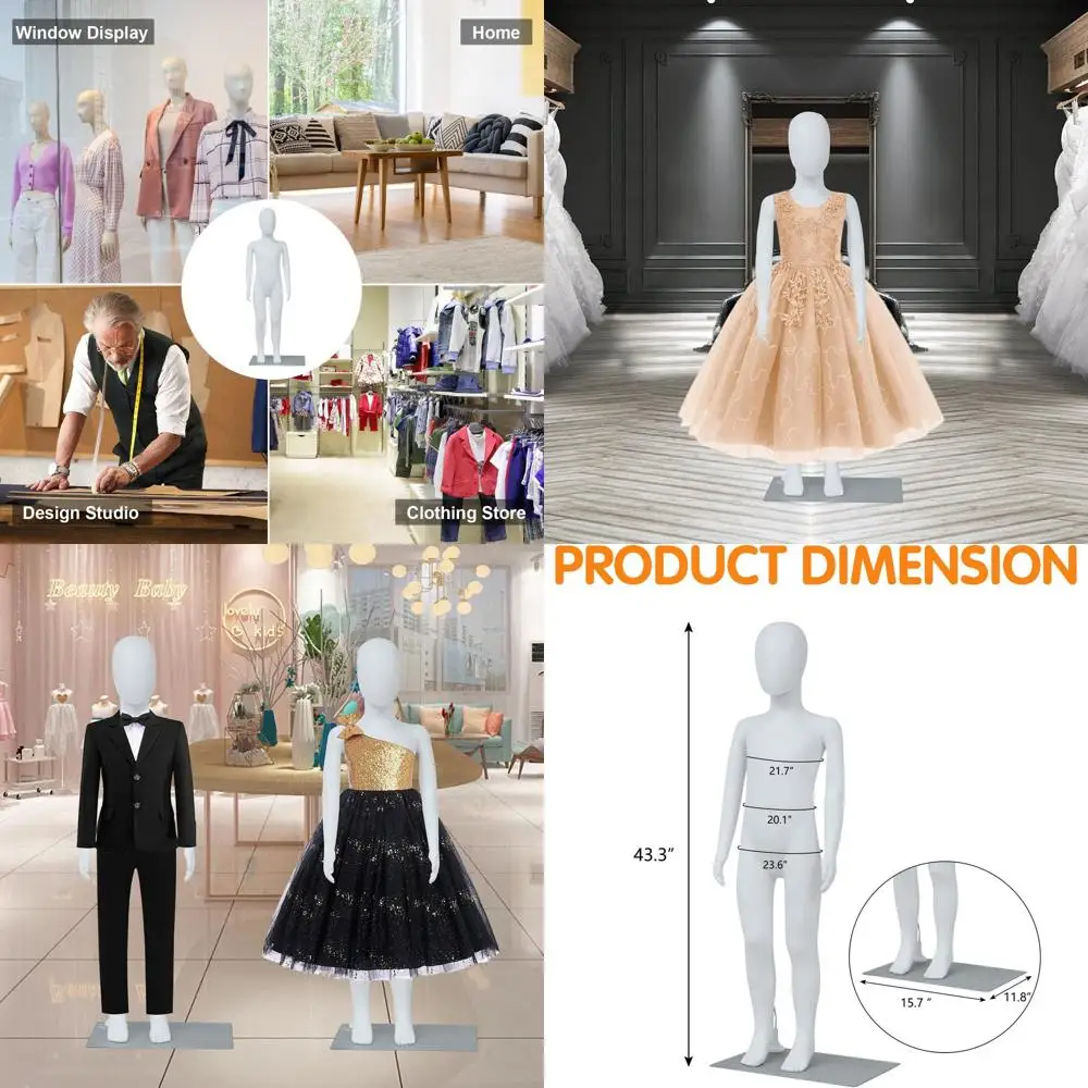 

43 Adjustable Child Mannequin - Metal Base, Detachable Arms, Realistic Body for Boys/Girls Clothing Display, White