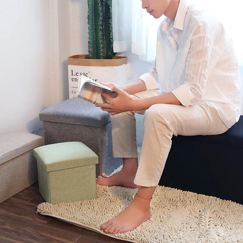 Storage Box Multi-functional Foldable Furniture Large Capacity Footstool Waterproof Fabric Storage Ottoman Foldable Rest Stool