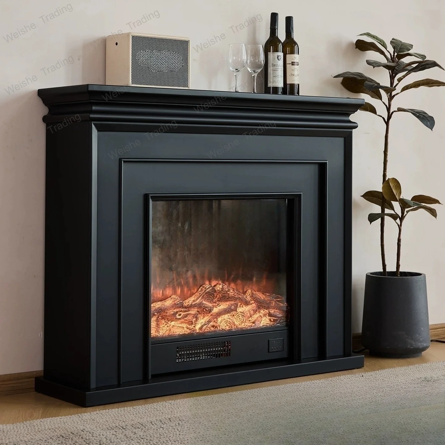 

Solid wood fireplace simple decorative cabinet black fireplace simulation fire cabinet integrated