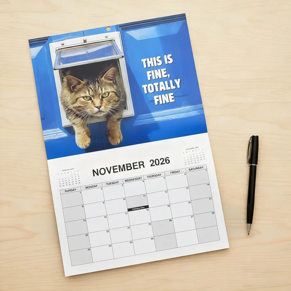 

Календарь Pissed Off Cat 2026 для декора стен стола, декоративный настольный календарь Monthlys для любителей кошек