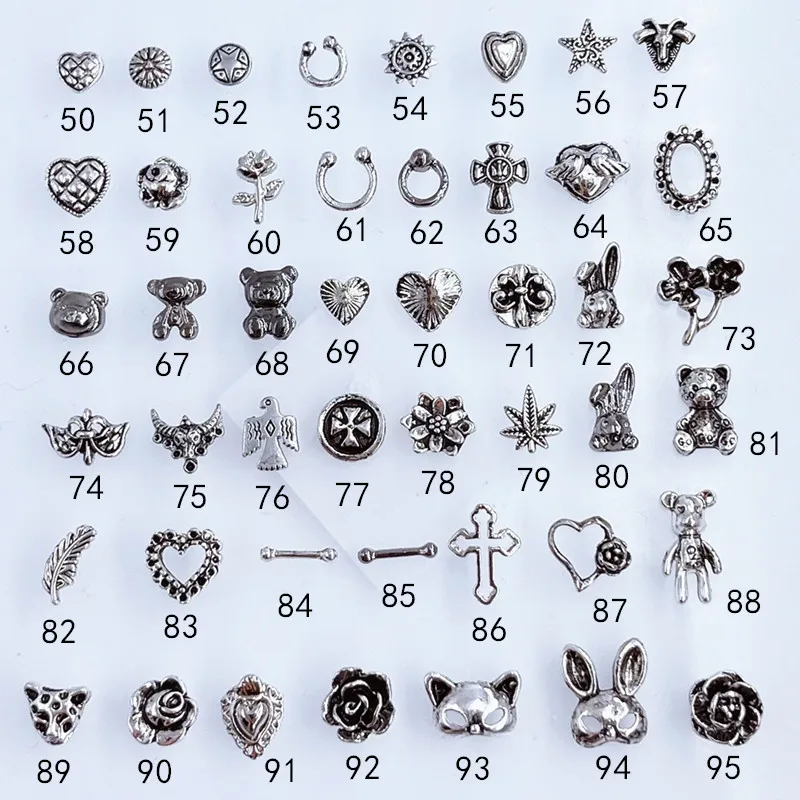 10Pcs/Lot Korea Metal Alloy Nail Art Parts Vintage Heart Flower Loop Bear Maple Leaf Stick 3D DIY Accessories Stickers Charms