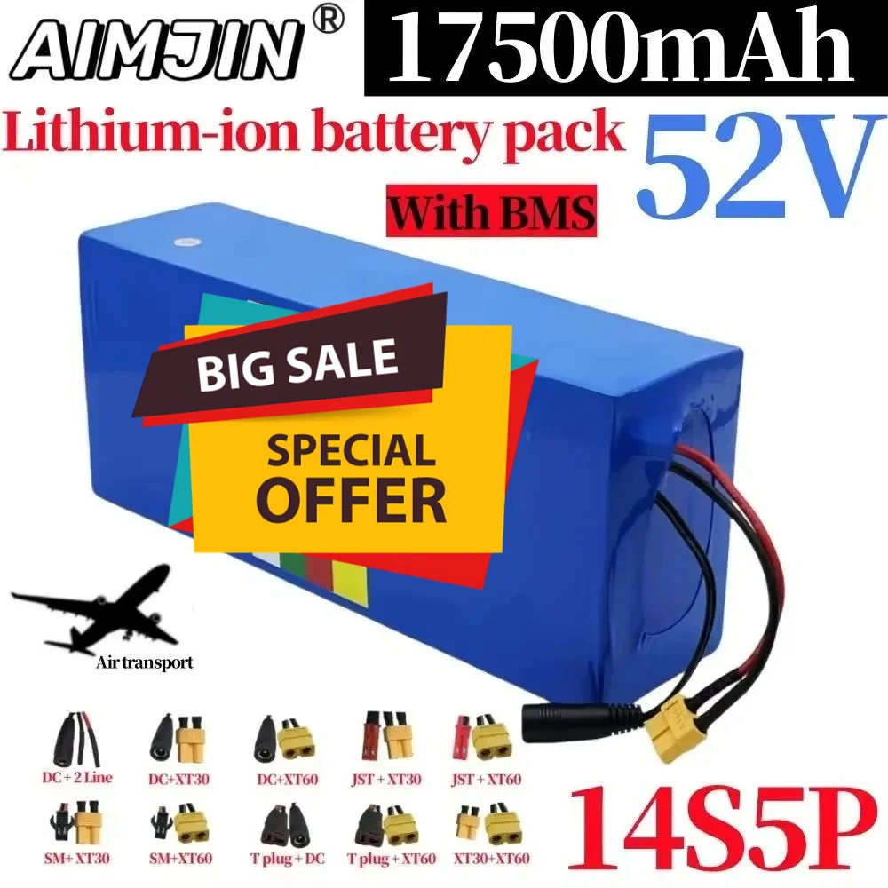 1500W 52V 17500mAh 14S5P 18650 Lithium Battery For Electric Scooter E-Bike Tricycle With 58.8V DC 2A Power Charger