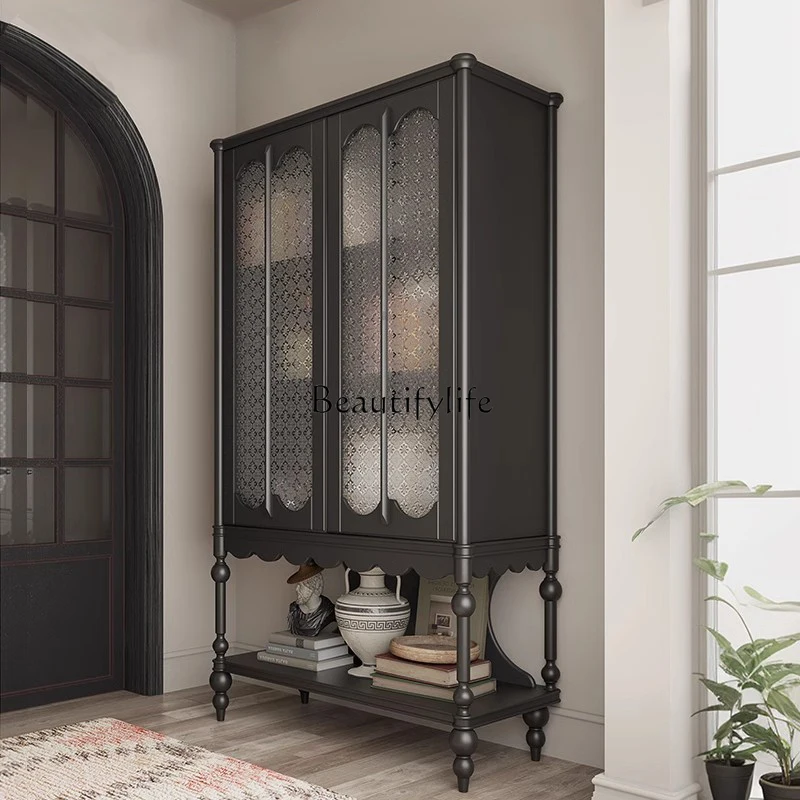 

5French storage solid wood high edge cabinet retro black premium storage cabinet