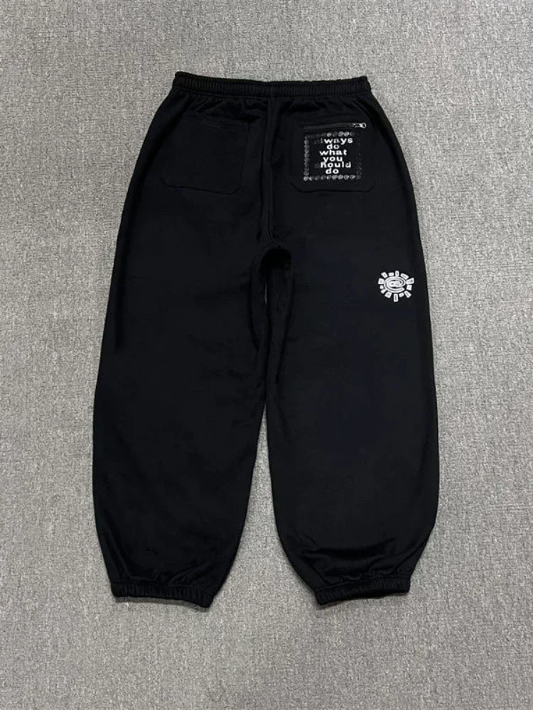 Vintage Graphic Fleece Sweatpants Women Casual Classic Gray Black Wide Leg Warm Trouser Thick Jogger Hip Hop Winter 2024