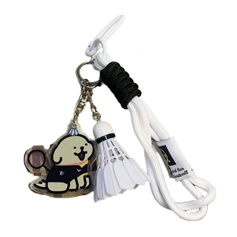 Cartoon Dog Badminton Key Chain Badminton Pendant Small Keychain Acrylic Key Rings Gift for Badminton Lover Couples