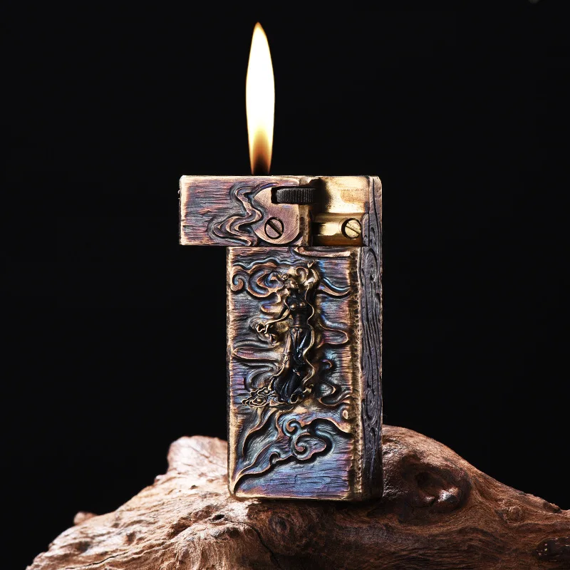 

2026 Original Copper Pure Handmade Carved Flying Fairy Push Arm Lighter, Cool and Fashionable High-end Gift Kerosine Lighter