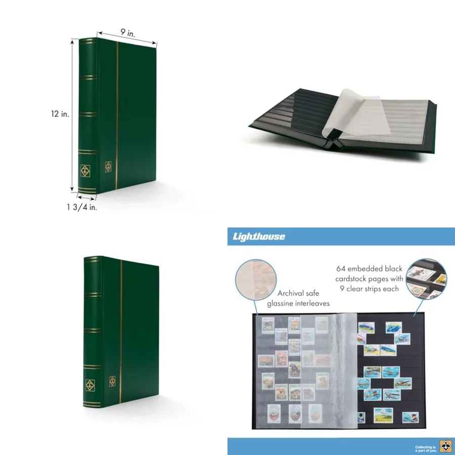 

LIGHTHOUSE "BASIC" Hard Cover Stockbook for Stamps - Cardstock A4 with Clear Strips and Double Linen Hinges